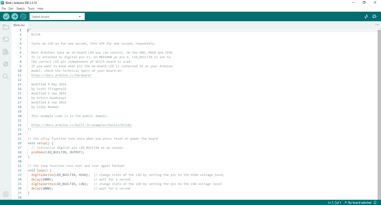 Programme Blink ouvert dans l'IDE Arduino